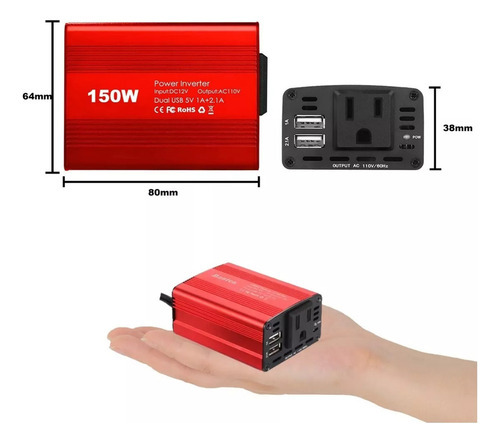 Inversor De Potência Para Carro 150w, 12v-110v A - Imagem 4
