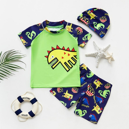 Fato De Banho Infantil Masculino Roupa De Dinossauro Verde M - Imagem 6