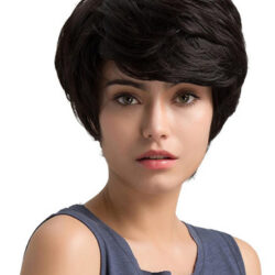 Moda Curta Natural Negra Feminina Peruca De Cabelo Humano