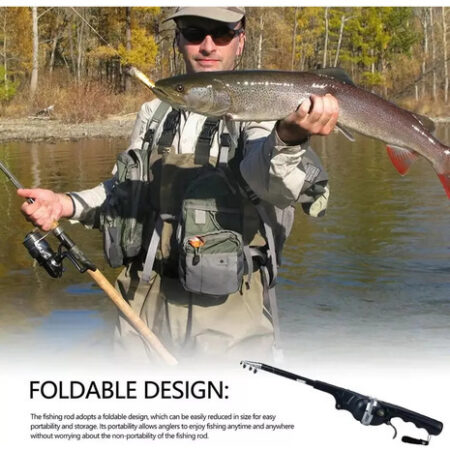 Mini Vara De Pesca Dobrável Portátil Com Carretel - Imagem 8