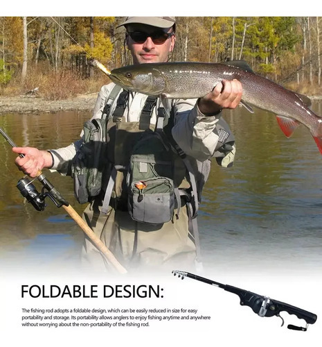 Mini Vara De Pesca Dobrável Portátil Com Carretel - Imagem 8