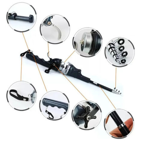 Mini Vara De Pesca Dobrável Portátil Com Carretel - Imagem 4