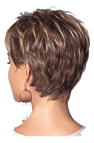// Moda Natural Peruca Fofa Curta Feminina Dourada Cheia - Imagem 7