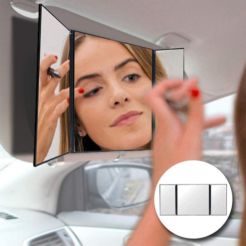 Espelho De Maquiagem Dobrável Automotivo Universal De Três D - Imagem 2