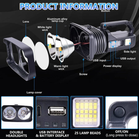 Lanternas Led Recarregáveis Spotlight 100000 Lumens - Imagem 6