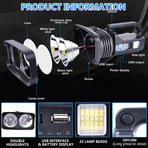 Lanternas Led Recarregáveis Spotlight 100000 Lumens - Imagem 6