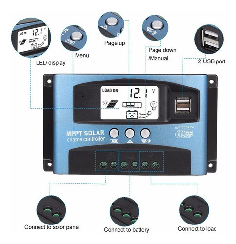 H Controlador De Carga Solar Com Display Led Mppt Pwm 100a - Imagem 5