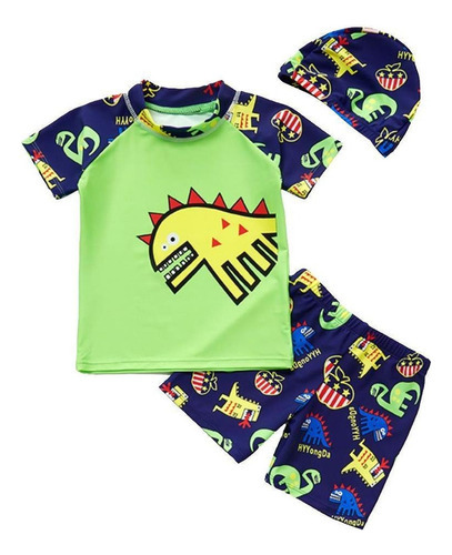 Fato De Banho Infantil Masculino Roupa De Dinossauro Verde M - Imagem 3