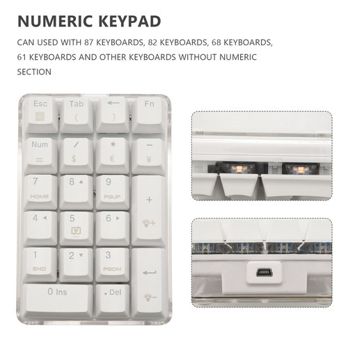 Teclado Numérico Mecânico Retroiluminado Branco De 21 Teclas - Imagem 5