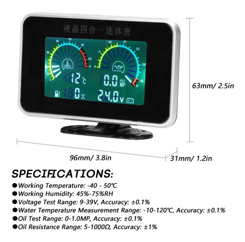 Instrumento De Carro Car Universal 4 Em 1 Rv Para Pressão Di - Imagem 2