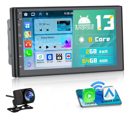 Estéreo Automotivo 2+64g Android 13 Double Din Com Carplay S - Imagem 4