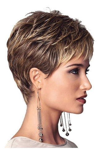 // Moda Natural Peruca Fofa Curta Feminina Dourada Cheia - Imagem 8