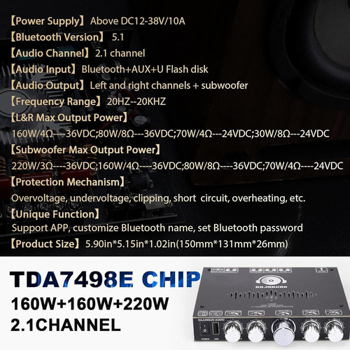 Placa Amplificadora De Potência S220hs, 2.1 Canais Tda7498e - Imagem 2
