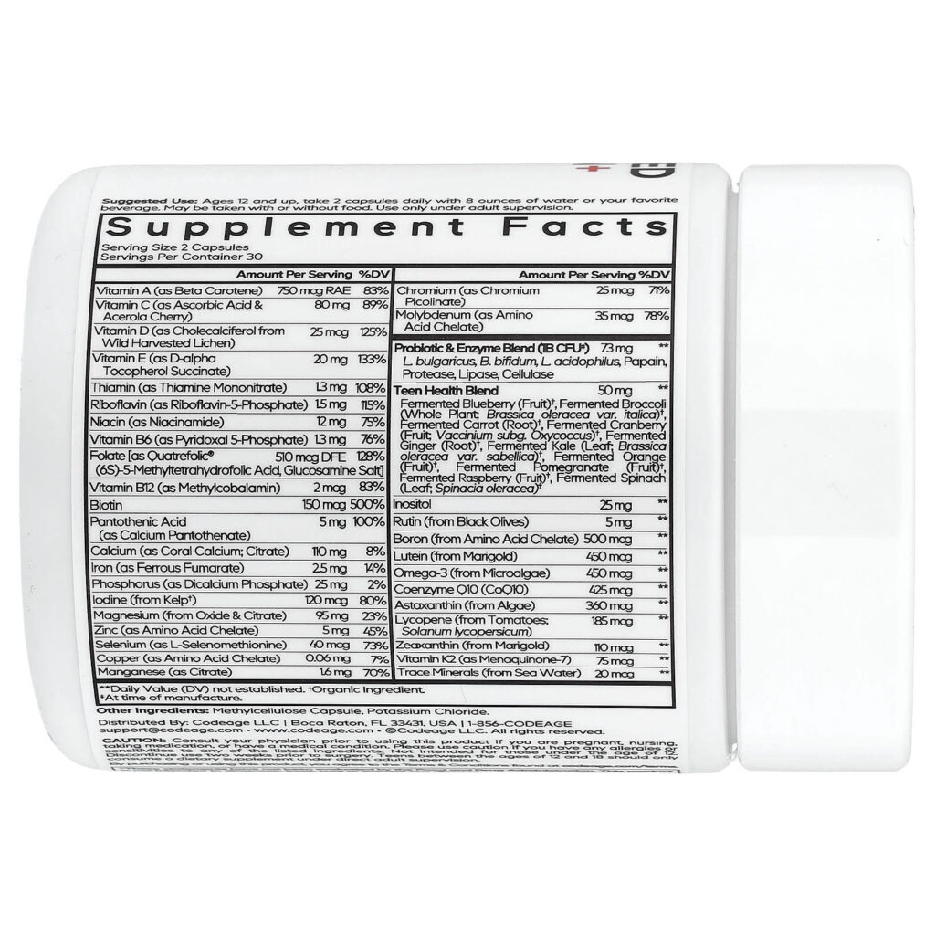 Codeage, Multivitamínico+ Fermentado para Adolescentes, 60 Cápsulas Vegetais - Imagem 2
