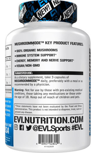 Suplemento Cápsulas Evolution Vegan Organic Mushroom 30 Serv - Imagem 3