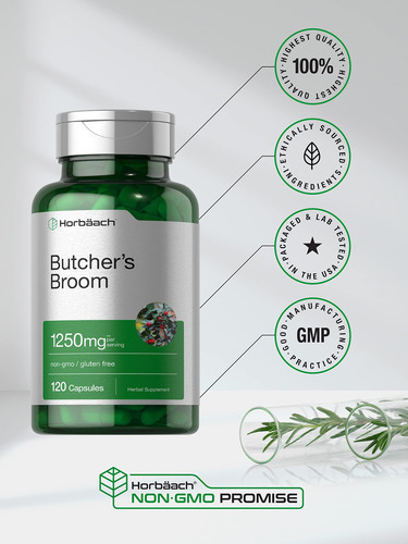 Suplemento Horbaach Butcher"s Broom Capsules 1250 Mg 120 Ct - Imagem 5