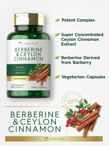 Suplemento Carlyle Berberine Ceylon Canela 2000 Mg 60 Cápsul - Imagem 4