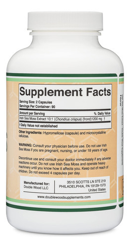 Suplemento Double Wood Irish Sea Moss Em Cápsulas 180x1200mg - Imagem 2