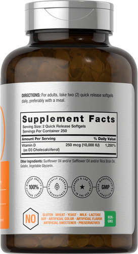 Suplemento Horbäach De Vitamina D3 10000 Ui 500 Cápsulas Gel - Imagem 2