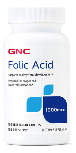 Suplemento De Ácido Fólico Gnc 1000mcg 100 Comprimidos Veget