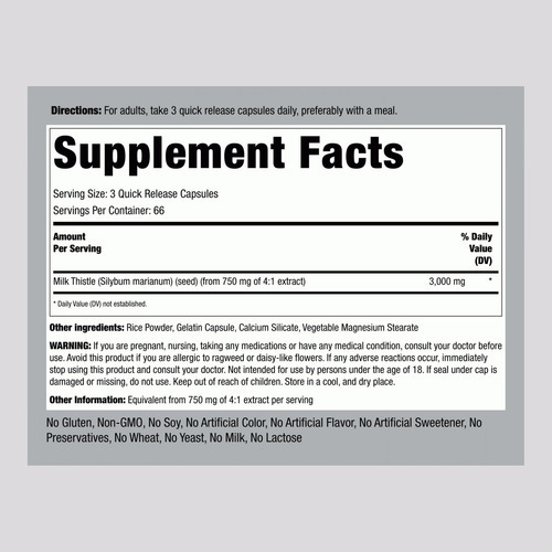 Suplemento Piping Rock Milk Thistle 3000 Mg 200 Cápsulas - Imagem 2