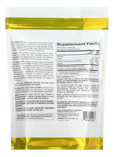 Peptídeos De Colágeno Em Pó California Gold Nutrition Com Hy - Imagem 2