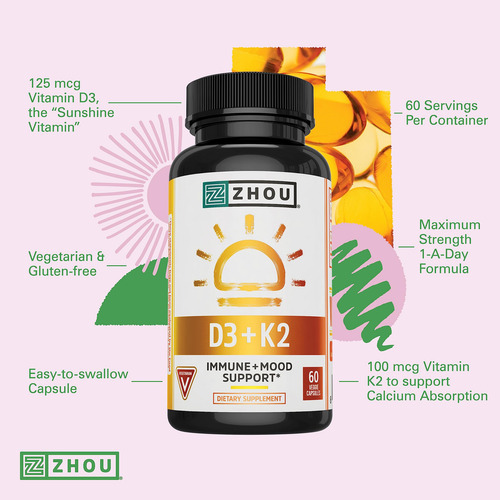 Suplemento Zhou Nutrition Vitamina D3 K2 5000iu/125mcg 60c - Imagem 4