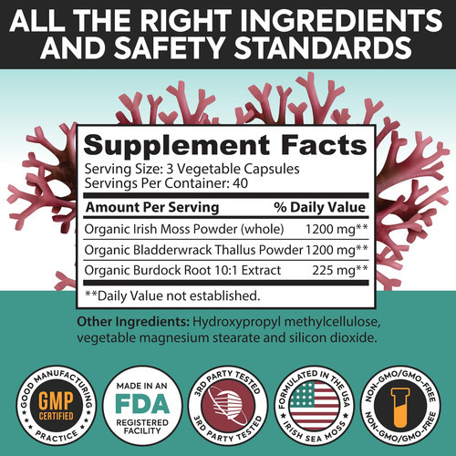 Suplemento Dr. Martin"s Nutrition Irish Sea Moss 2625 Mg 120 - Imagem 8