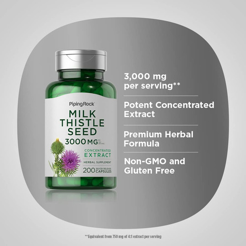 Suplemento Piping Rock Milk Thistle 3000 Mg 200 Cápsulas - Imagem 4