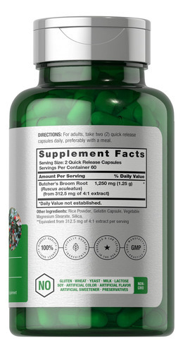 Suplemento Horbaach Butcher"s Broom Capsules 1250 Mg 120 Ct - Imagem 2