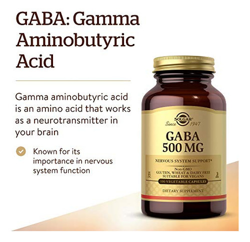Suplemento Solgar Gaba 500mg 100 Cápsulas Vegetais - Imagem 3
