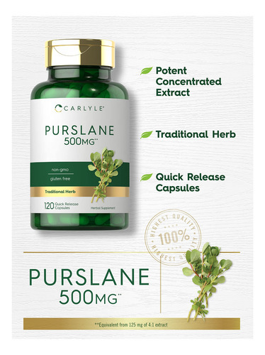 Suplemento Carlyle Purslane 500mg 120 Cápsulas - Imagem 3