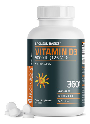 Suplemento De Vitamina D3 Bronson 5.000 Ui Para 1 Ano, Forne