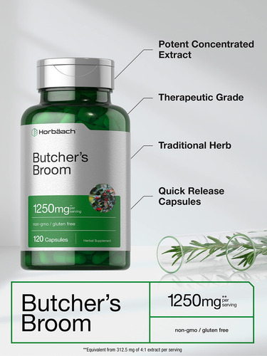 Suplemento Horbaach Butcher"s Broom Capsules 1250 Mg 120 Ct - Imagem 3