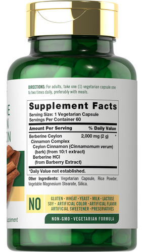 Suplemento Carlyle Berberine Ceylon Canela 2000 Mg 60 Cápsul - Imagem 2
