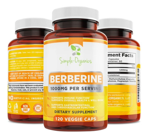 Suplemento Simple-organics Berberine 500 Mg (1000 Mg/porção) - Imagem 7