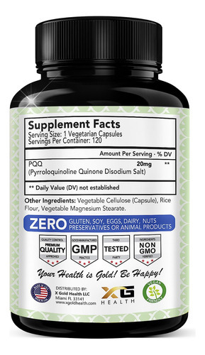 Suplemento X Gold Health Pqq, Cápsulas Vegetais De 20 Mg (12 - Imagem 2