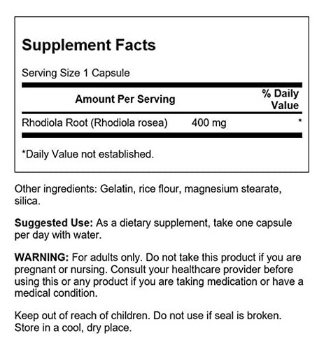 Suplemento Swanson Premium Brand Rhodiola Rosea Root 400 Mg - Imagem 2
