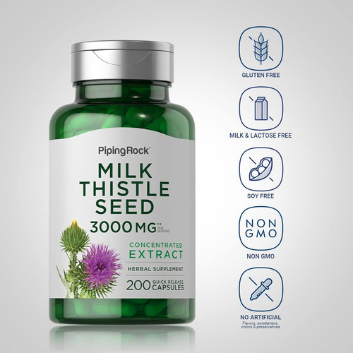 Suplemento Piping Rock Milk Thistle 3000 Mg 200 Cápsulas - Imagem 3