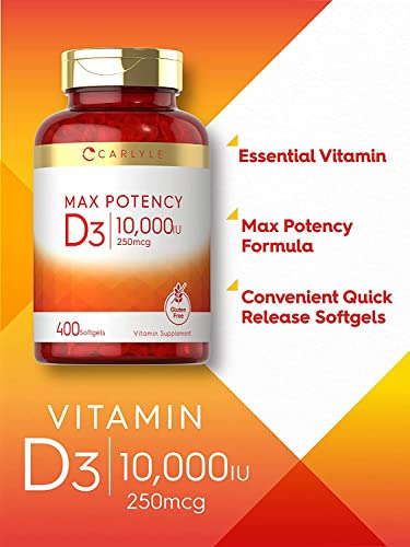 Suplemento Carlyle Vitamin D3 10000 Ui 400 Cápsulas Gelatino - Imagem 12