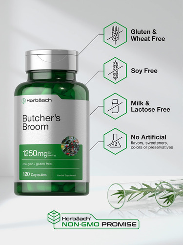 Suplemento Horbaach Butcher"s Broom Capsules 1250 Mg 120 Ct - Imagem 4