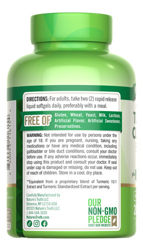 Suplemento Nature"s Truth Turmeric Curcumin Complex 200 Soft - Imagem 7