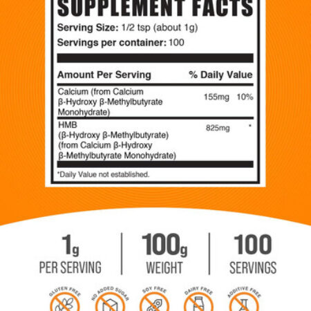 Hmb Em Pó Bulksupplements.com Cálcio Hmb 100g - Imagem 2