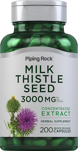 Suplemento Piping Rock Milk Thistle 3000 Mg 200 Cápsulas