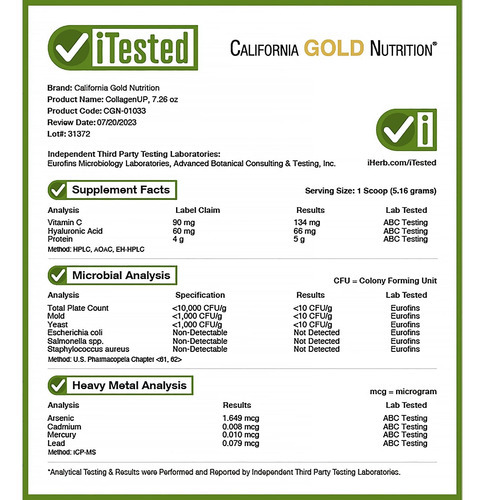 Peptídeos De Colágeno Em Pó California Gold Nutrition Com Hy - Imagem 4