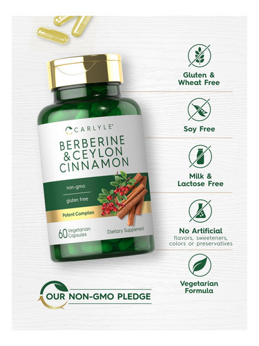 Suplemento Carlyle Berberine Ceylon Canela 2000 Mg 60 Cápsul - Imagem 5