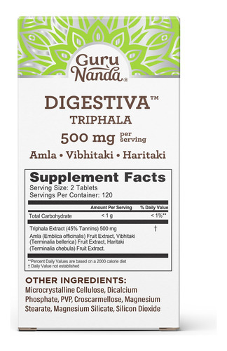 Suplemento Gurunanda Digestiva Triphala 240 Comprimidos - Imagem 5