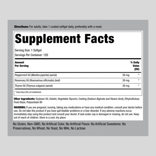 Suplemento De Óleo De Hortelã Piping Rock 50 Mg 120 Cápsulas - Imagem 2