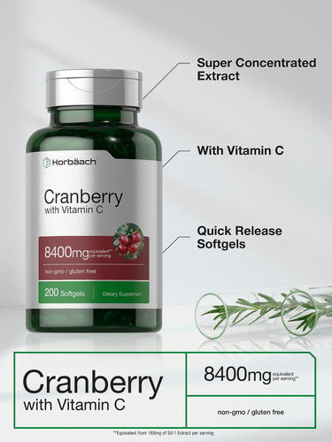 Suplemento Horbäach Cranberry Pills 8400mg Com Vitamina C - Imagem 4