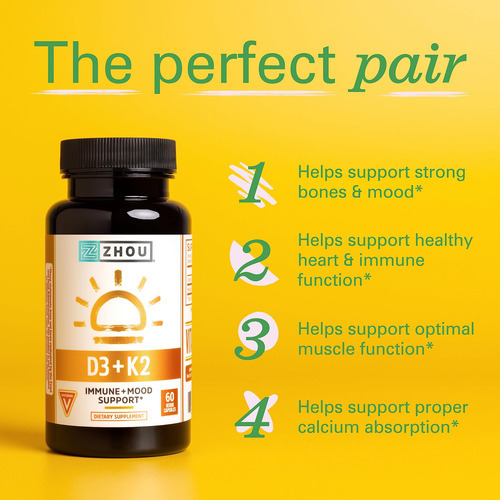 Suplemento Zhou Nutrition Vitamina D3 K2 5000iu/125mcg 60c - Imagem 3